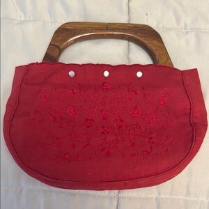 Elegant Red Embroidered Handbag